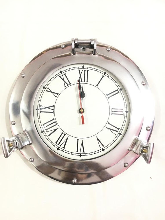 Nautical Marine Aluminium Porthole Clock Ship Window Wall Clock -   Canada