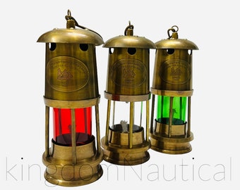 Lanterne nautiche in ottone fatte a mano - Luci per navi in vetro trasparente rosso e verde, decorazioni da collezione marittime