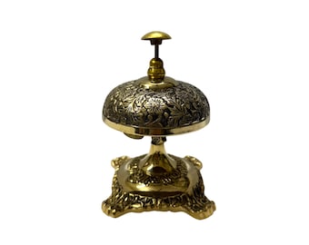 Engraved Brass Desk Bell: Victorian Ornate Reception Bell