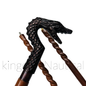 Dragon Handle Walking stick, Brass Head Stick Cane, Wooden Walking Stick, Spiral Cane, Walking Stick Gifts, Gentlemen Gift