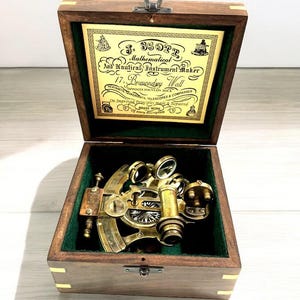 Nautical Sextant, Brass Navigational Sextant, Working Sextant, J. Scott London with Compass, Sailor Sextant, Ship's Instruments, Wooden Box