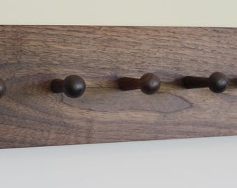 Handcrafted Hardwood Peg Rack: Shaker Style Coat Hooks, Walnut, Maple, Cherry. USA Made