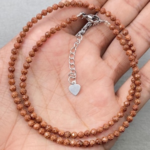 Gold Sandstone Necklace, Faceted Sandstone Necklace, Sandstone Beaded Minimalist Choker, Tiny Beads Women Necklace,Faceted Necklace for Gift