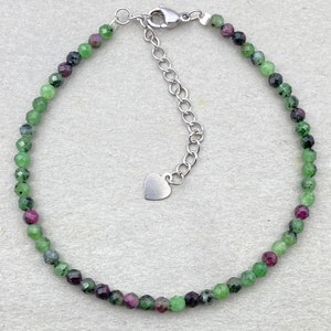 Ruby Zoisite Bracelet, Minimalist Dainty Beads Gemstone Bracelet, Crystal Bracelet, Faceted Ruby Zoisite Bracelet, Bracelets for Gift