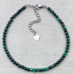 Malachite Bracelet, Minimalist Bracelets, Malachite Dainty Gemstone Bracelet, Crystal Bracelet, Faceted Malachite Bracelets for Gift