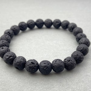 Pulsera de cuentas de lava negra: Cristal curativo de piedra preciosa de 8 mm