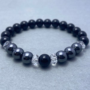 Black Onyx & Hematite Bracelet, Healing Beaded Bracelet for Protection - Balance, Mindfulness Gift for Men And Women