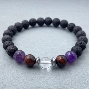 Amethyst, Lava & Tiger&#39;s Eye Bracelet, Beaded Bracelet, Gift for Her, Gemstone Bracelet, Healing Bracelet, Friendship Bracelet, 8mm Beads