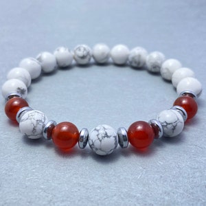 Howlite & Red Onyx Beaded Bracelet for Men, Essential Oils Diffuser Bracelet, Buddhist Jewelry, Best Friend Gift for Him