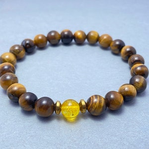 Tiger&#39;s Eye & Citrine Beaded Bracelet: 8mm Gemstone Crystals