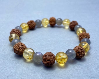 Citrine, Rudraksha & Labradorite Bracelet, Beaded Bracelet, Gift for Her, Gemstone Bracelet, Healing Bracelet, Friendship Bracelet, For Gift