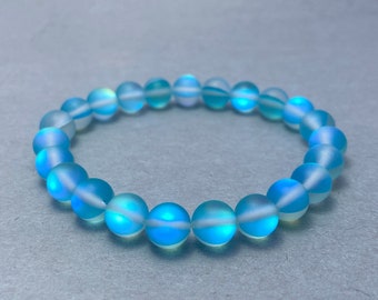 Matte Mystic Blue Aura Quartz Bracelet, Beaded Bracelet, Bracelets for Healing, Bracelet for Gift, Men And Women Bracelet, Healing Crystal