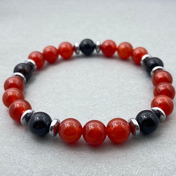 Red Onyx & Black Onyx Bracelet, Beaded Bracelet, Gift for Her, Gemstone Bracelet, Healing Bracelet, 8mm Beads, Friendship Bracelet, For Gift