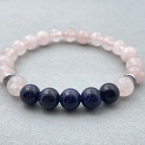 Rose Quartz & Blue Sandstone Bracelet, Beaded Healing Bracelet for Positive Energy, Natural Stone Jewelry, Gift for Her