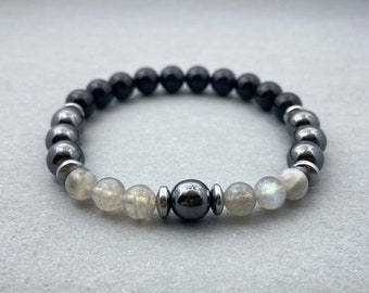 Labradorite, Hematite & Onyx Bracelet, Beaded Bracelet, Gift for Her, Gemstone Bracelet, Healing Bracelet, 8mm Beads, Friendship Bracelet