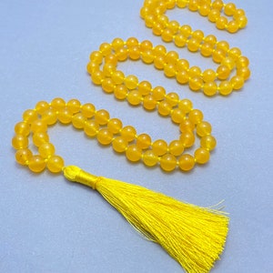 Gelbe Jade Mala Perlen Halskette - 108 geknotete Gebetsperlen, Energieschutz & Balance - Heilende Meditation Quaste Geschenk
