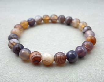 Botswana Agate Bracelet, Beaded Bracelet, Gift for Her, Gemstone Bracelet, Healing Bracelet, Friendship Bracelet, 8mm Beads, Crystals