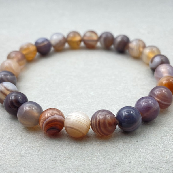 Botswana Agate Bracelet, Beaded Bracelet, Gift for Her, Gemstone Bracelet, Healing Bracelet, Friendship Bracelet, 8mm Beads, Crystals