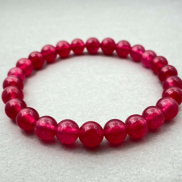 Hot Pink Jade Bracelet, Beaded Bracelet, Gift for Her, Gemstone Bracelet, Healing Bracelet, 8mm Beads, Friendship Bracelet, Crystal Bracelet