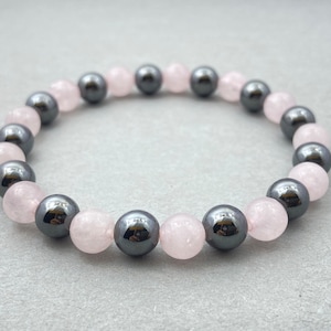 Hematite & Rose Quartz Bracelet - Beaded Beauty for Healing And Style - Perfect Gift for Her, Adjustable Jewelry
