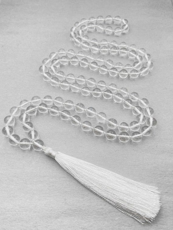 Clear Quartz Mala, 108 Prayer Necklace, Tassel Necklace, Japa Mala, Buddhist Mala, Prayer Mala, Knotted Necklace, Chanting Necklace