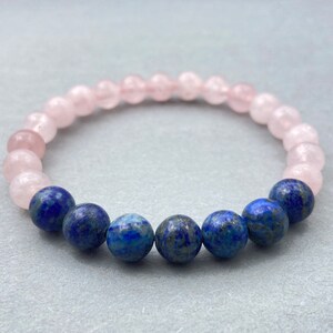 Rose Quartz & Lapis Lazuli Bracelet | Beaded Gemstone Jewelry for Healing And Essential Oils Use