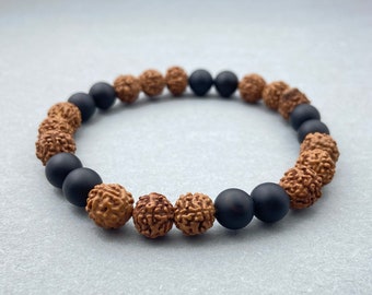 Matte Black Onyx & Rudraksha Bracelet, Beaded Bracelet, Gift for Her, Gemstone Bracelet, Healing Bracelet, 8mm Beads, Friendship Bracelet