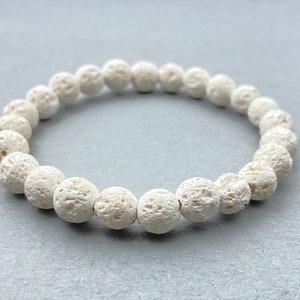 White Lava Bracelet, Beaded Bracelet, Gift for Her, Gemstone Bracelet, Healing Bracelet, 8mm Beads, Friendship Bracelet, Crystals Bracelet