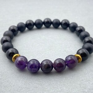 Amethyst & Black Onyx Bracelet | Beaded Healing Energy Jewelry | Unique Gemstone Accessory for Mindfulness And Style