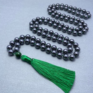 Hematite Mala, Prayer Necklace, Tibetan Mala, Knotted Mala, Hematite Necklace, 8mm Bead Mala, 108 Bead Hematite Mala, Yoga, Mantra Mala