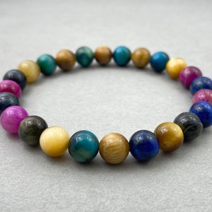 Multi Tiger&#39;s Eye Bracelet, Beaded Energy Bracelet for Styling & Healing, Natural Stone Jewelry for Men And Women