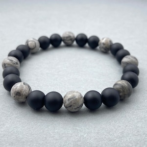 Landkarte Jaspis & mattschwarzer Onyx Perlen Armband - Diffuser für ätherische Öle, Buddhist, Beste Freund Geschenk für Ihn