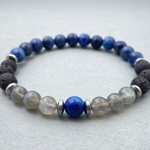 Labradorite Bracelet, Lava & Lapis Lazuli Beaded Bracelet for Healing And Balance, Adjustable Gemstone Jewelry