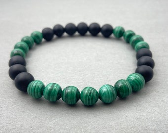 Malachite & Matte Black Onyx Bracelet, Beaded Bracelet, Gift for Her, Gemstone Bracelet, Healing Bracelet, 8mm Beads, Friendship Bracelet