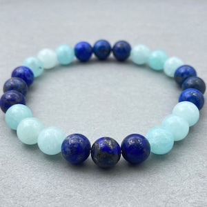 Aquamarine Jade & Lapis Lazuli Bracelet, Beaded Gemstone Jewelry for Healing And Style, Essential Oil Bracelet, Birthstone Bracelet