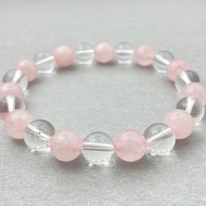 Rose Quartz Bracelet & Crystal Quartz Beaded Bracelet for Healing Energy, Handmade Jewelry Gift, Love And Support, Natural Gemstone