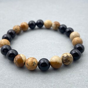 Black Onyx & Picture Jasper Bracelet, Handmade Beaded Bracelet for Men And Women, Natural Stone Jewelry, Healing Gemstones