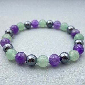 Amethyst, Hematite & Aventurine Beaded Bracelet: Healing Gemstone Jewelry