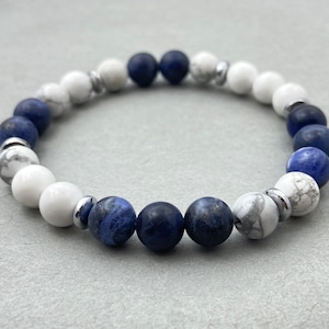 Sodalite & Howlite Bracelet | Beaded Healing Jewelry | Natural Stone Bracelet for Calming Energy And Balance