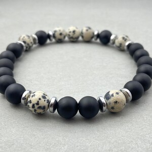 Armband matzwarte onyx en dalmatische jaspis, armband kristallen, edelsteenarmband, helende armband, vriendschapsarmband, kristal als cadeau
