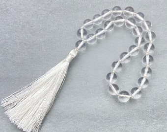 Crystal Quartz Pocket Mala, 27 beads mala, Hand Knotted Mala, Mini Mala, Natural Crystal, Prayer Mala, Gift