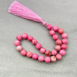 Pink Agate Mala Pocket Mala - 27+1 Bead Mini Mala, 8mm Worry Beads, Yoga Gift Jewelry for Men, AAA Quality Healing Stones