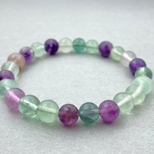 Multi Fluorite Bracelet: 8mm Gemstone Beaded Healing Crystals