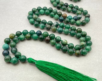 Lepidolite Hand Knotted Mala, 108 Beads Prayer Necklace, Tassel Necklace For Japa Buddhist Prayer Chanting Mantra and Gift