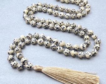 Dalmatiner Jaspis Mala, handgeknüpfte Mala, 108 Perlen Gebetskette Für Schutz Energie Gebet Mantra Meditation Heilung Mantra Chanting & Geschenk