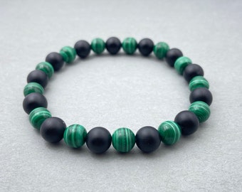 Malachite & Matte Black Onyx Bracelet, Beaded Bracelet, Gift for Her, Gemstone Bracelet, Healing Bracelet, 8mm Beads, Friendship Bracelet