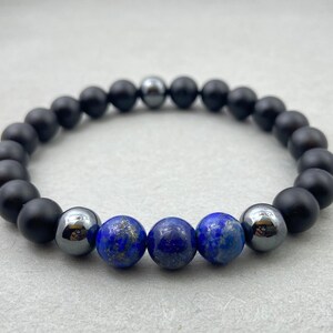 Lapis Lazuli Bracelet, Onyx & Hematite Beaded Bracelet, Healing Gemstone Jewelry, Meditation Bracelet, Gift for Her
