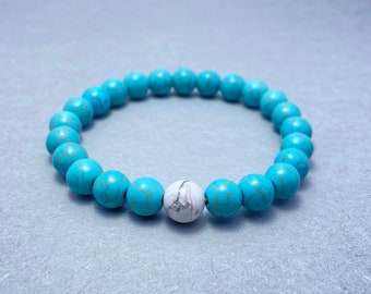 Howlite & Turquoise Bracelet, Beaded Bracelet, Gift for Her, Gemstone Bracelet, Healing Bracelet, Friendship Bracelet, 8mm Beads