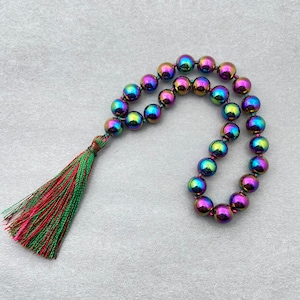 Rainbow Hematite Mala Pocket Mala - AAA Quality, 27+1 Bead Meditation Necklace, Spiritual Healing & Mindfulness Aid