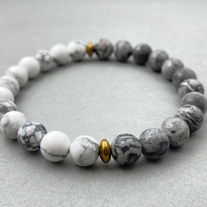 Howlite & Map Jaspis Armband | Perlen Armband Geschenk für Sie, Einzigartiger Edelstein Schmuck, Accessoire für Achtsamkeit und Gelassenheit